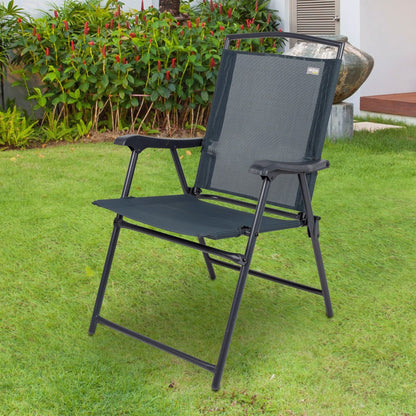 Silla Plegable Jardín Tejido Reforzado Antracita C/reposabrazos Aktive_1