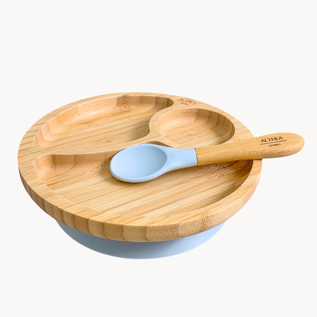 Vajilla De Bambú Natural - 2 Piezas - Azul Capri_0