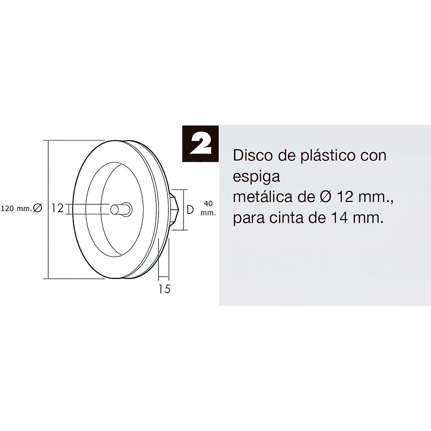 Disco Persiana Plastico Espiga Metalica 120x40 Mm. Cinta 14 Mm.