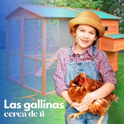 Gran Gallinero Colorado Para 6-9 Gallinas - De Madera Tratada - Almacén, Ponedero Y Parque - 96 X 268 X 195 Cm_5