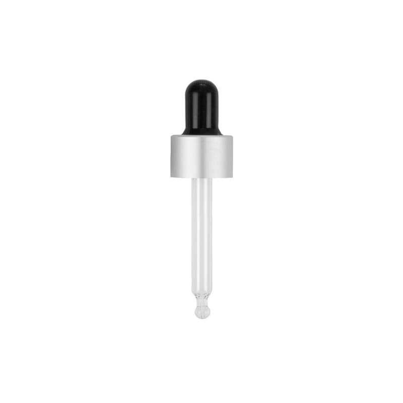 Pipeta conta-gotas preta - prateada com rosca de 18 mm para frasco de vidro, Camassia