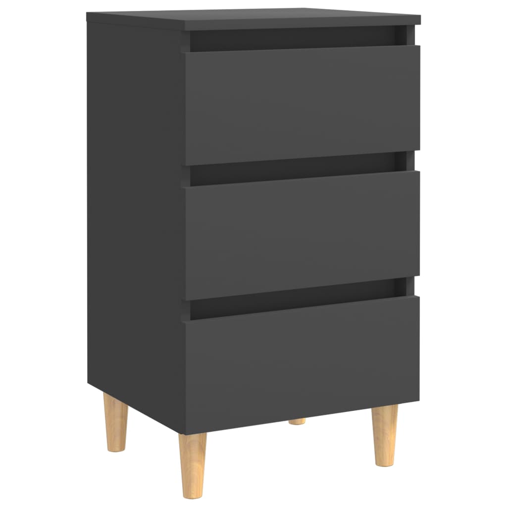 Mesitas De Noche Patas Madera Maciza Gris 2 Uds 40x35x69 Cm_1