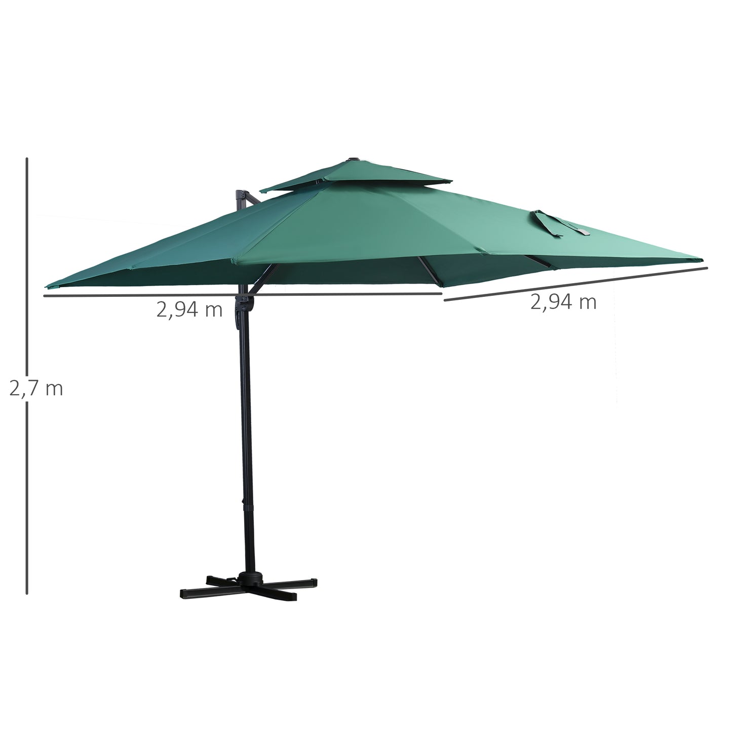 Outsunny Sombrilla De Jardín Ø300 Cm Aluminio Giratorio 360° Con Manivela Verde_2