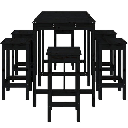 Vidaxl Set De Mesa Y Taburetes Altos Jardín 7 Piezas Madera Pino Negro_4
