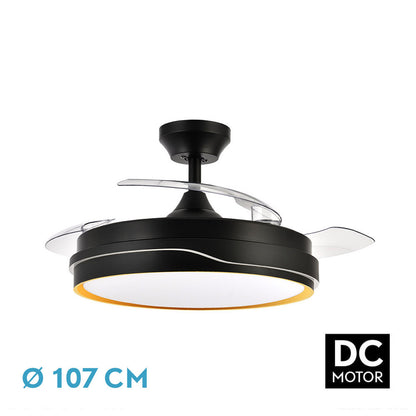 Ventilador Dc Tempano Negro/oro 72w 3aspas 107d 7200lm 6vel 3000k,4500k,6000k, Remoto+temporizador+memoria_0