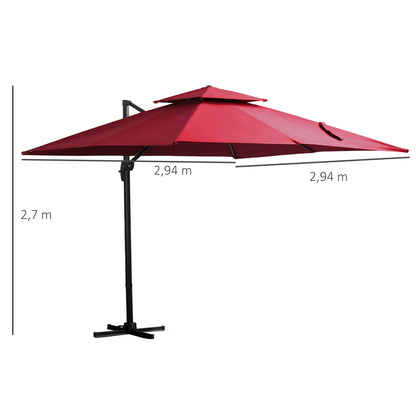 Outsunny Sombrilla De Jardín Ø300 Cm Aluminio Giratorio 360° Con Manivela Rojo_2