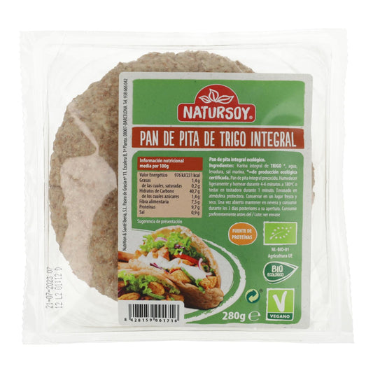 Pão pita integral, 250 g. Natursoy