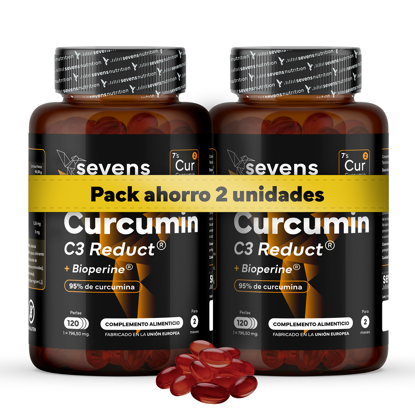 Pack 2x Cúrcuma + Piperina Sevens Nutrition. Antiinflamatorio Y Salud Articular._0