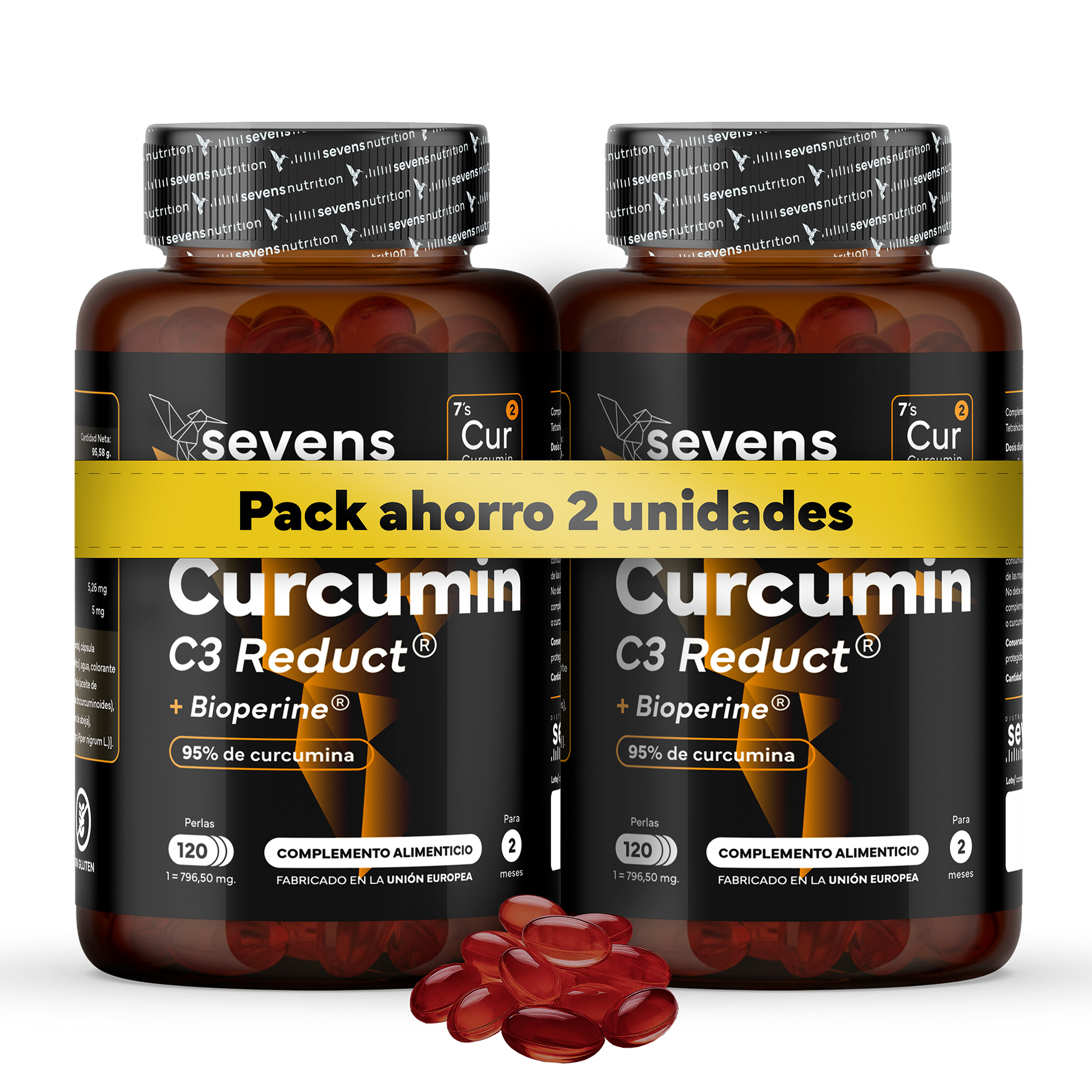Pack 2x Cúrcuma + Piperina Sevens Nutrition. Antiinflamatorio Y Salud Articular._0