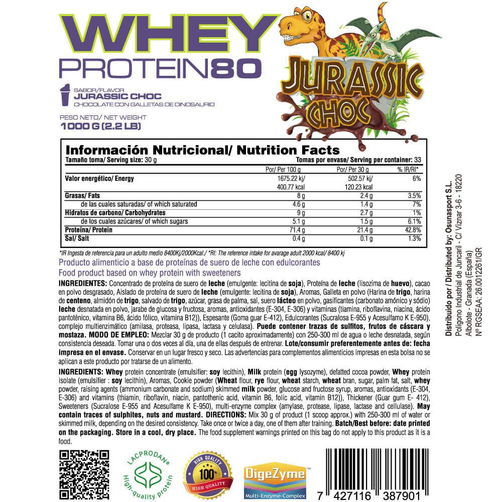 Whey Protein80 - 1kg - Jurassic Choc - Aumenta La Masa Muscular - Masmusculo_4