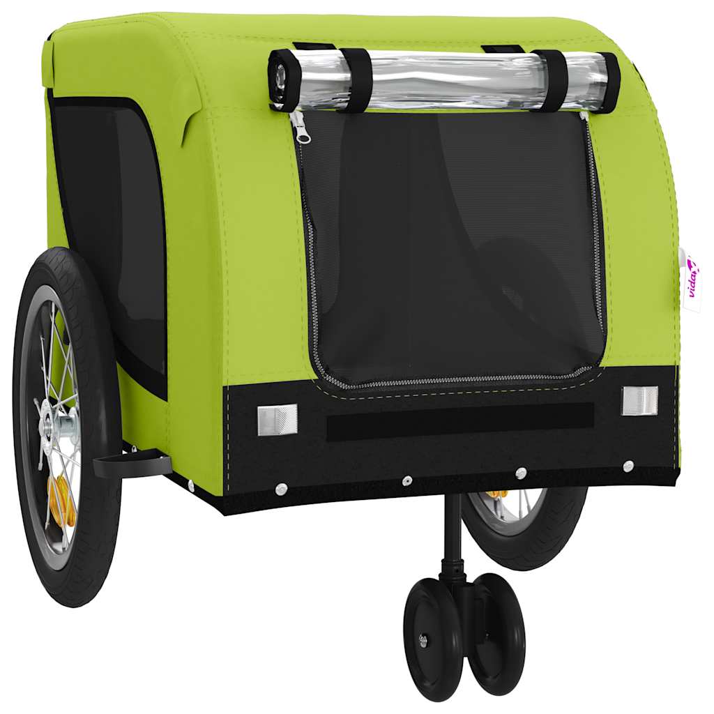Remolque De Bicicleta Mascotas Hierro Tela Oxford Verde Negro_3