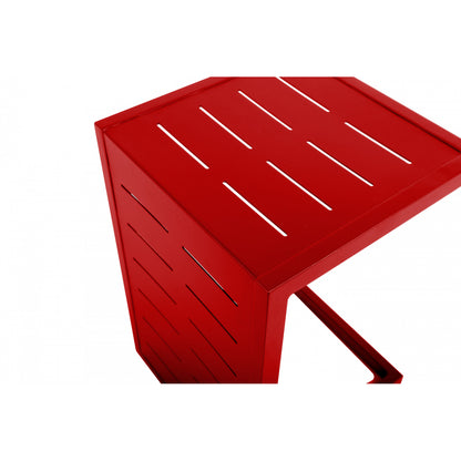 Mesa Auxiliar, Mesa De Jardín Multiposiciones Aluminio Rojo 36x36xh55cm- Mobiliario De Jardín_4