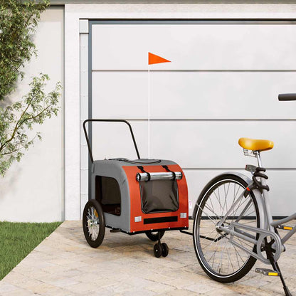 Remolque De Bicicleta Mascotas Hierro Tela Oxford Naranja Gris_1