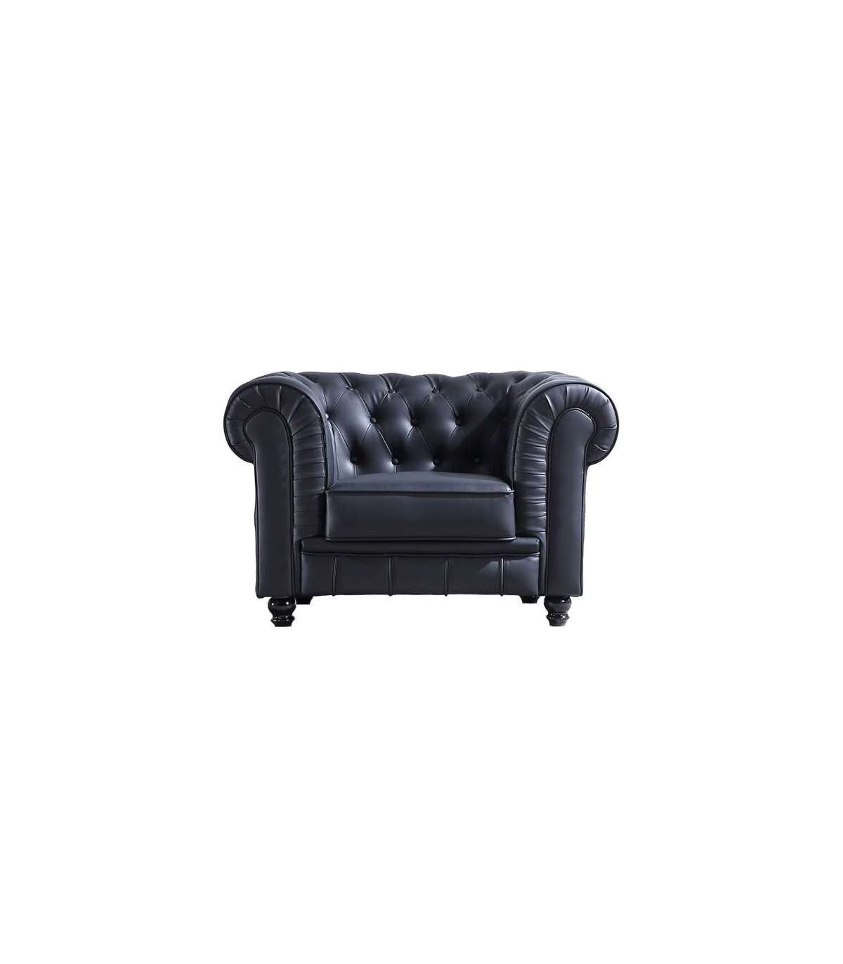 Sillón Chesterfield Tapizado En Símil Piel Negro, 115 Cm(ancho) 75 Cm(altura) 84 Cm(fondo)._0