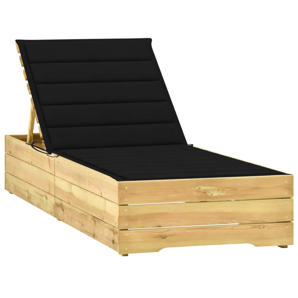 Tumbona Con Cojín Negro Madera De Pino Impregnada_0