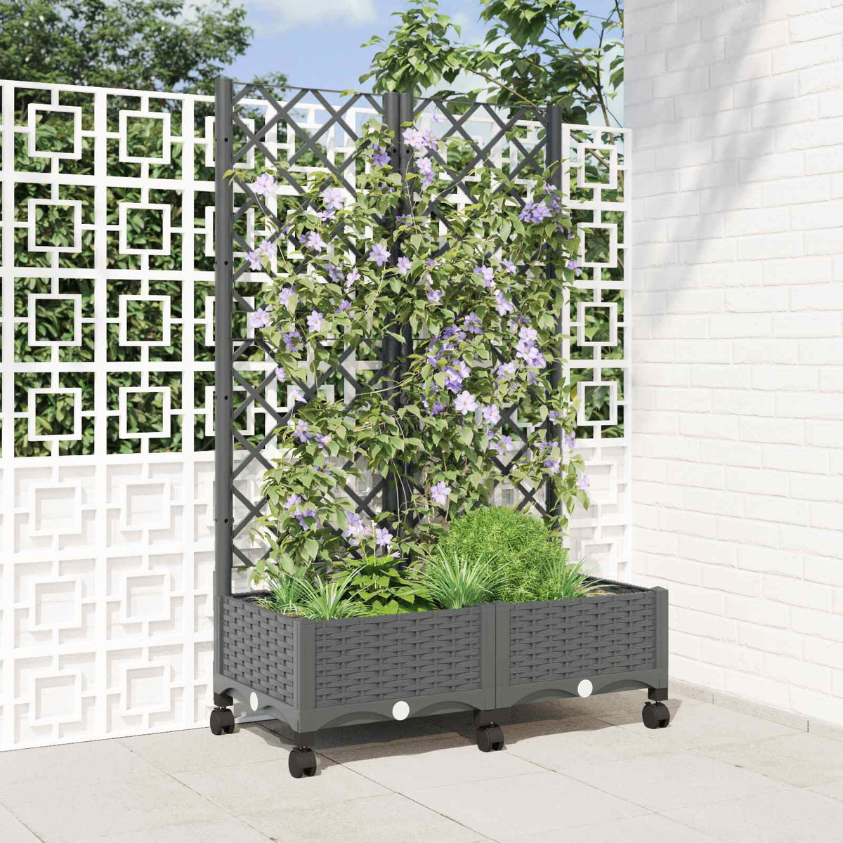 Jardinera Con Enrejado Y Ruedas Gris Claro 80 X 40 X 131,5 Cm_1
