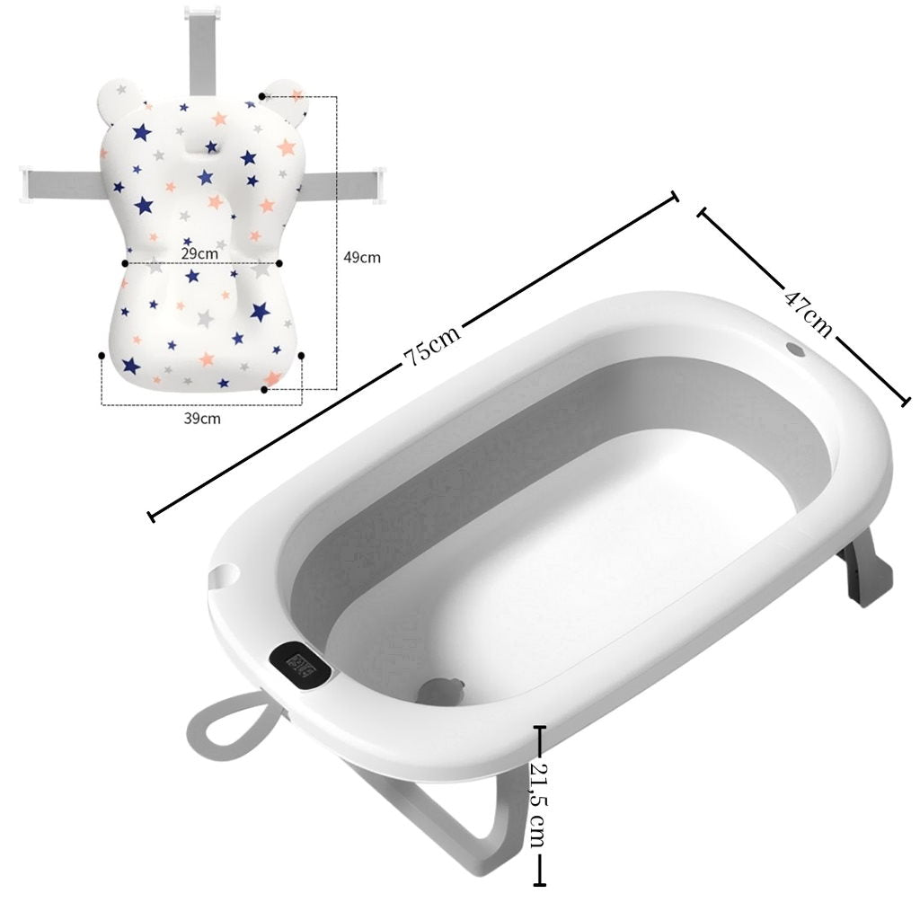 Bathby Bañera Plegable Gris Para Bebés, Cojín Reductor, Termómetro, Patas Antideslizantes (gris Pastel)_3