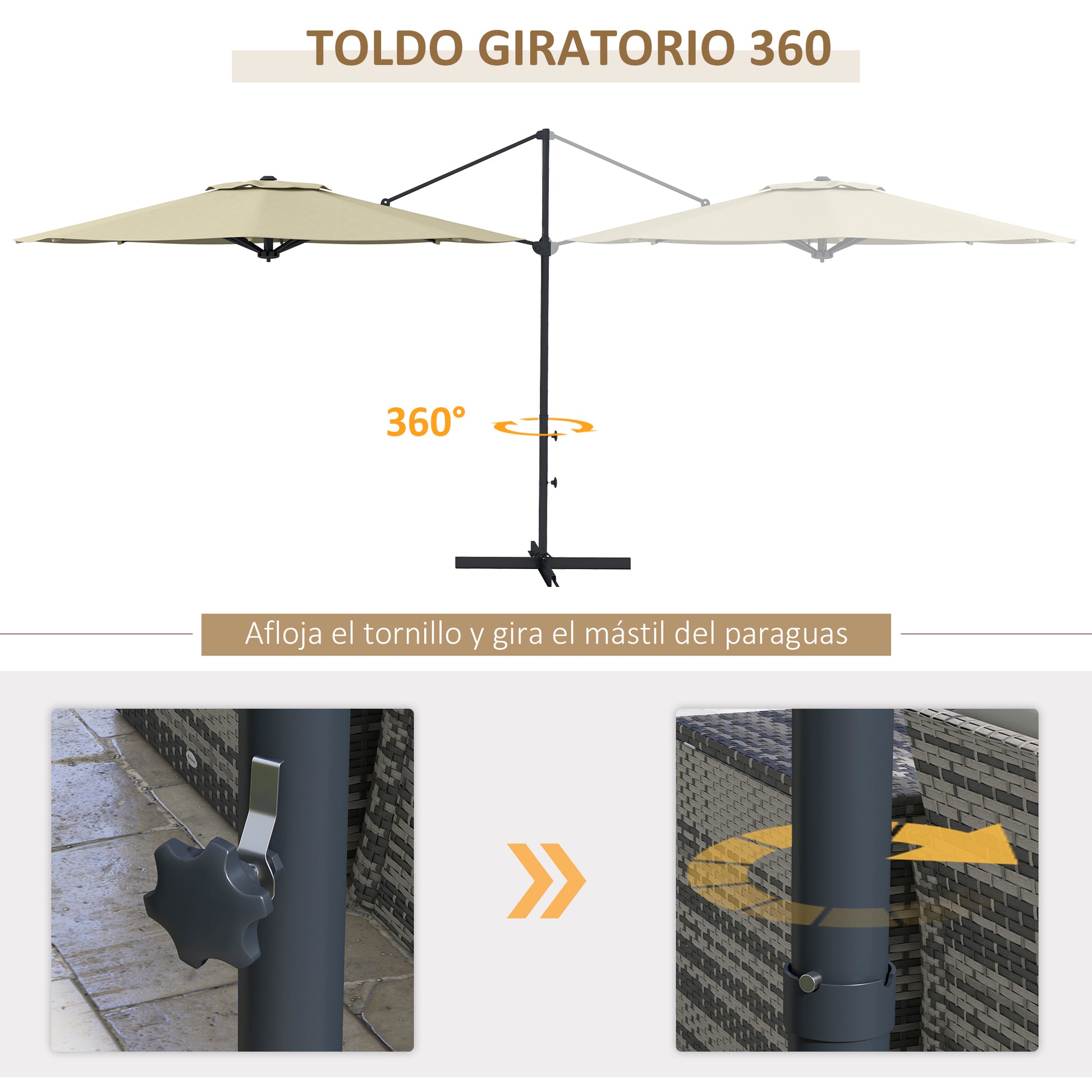 Outsunny Sombrilla De Jardín Ø294x242 Cm Con Altura Ajustable Crema_5
