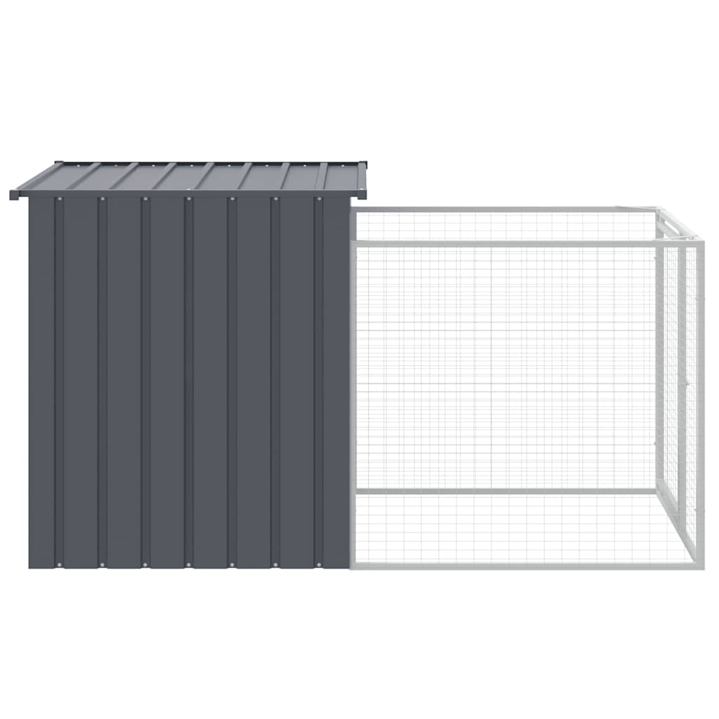 Caseta Perros Con Corral Acero Galvanizado Gris 110x201x110 Cm_3