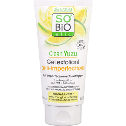 Gel exfoliante anti imperfecciones Clean Yuzu So'Bio étic 150 ml