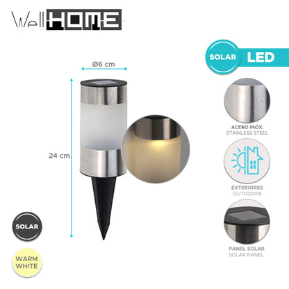 Well Home Lámpara Solar Cilindro De Acero Inoxidable Para Exterior Ø6x24cm_1