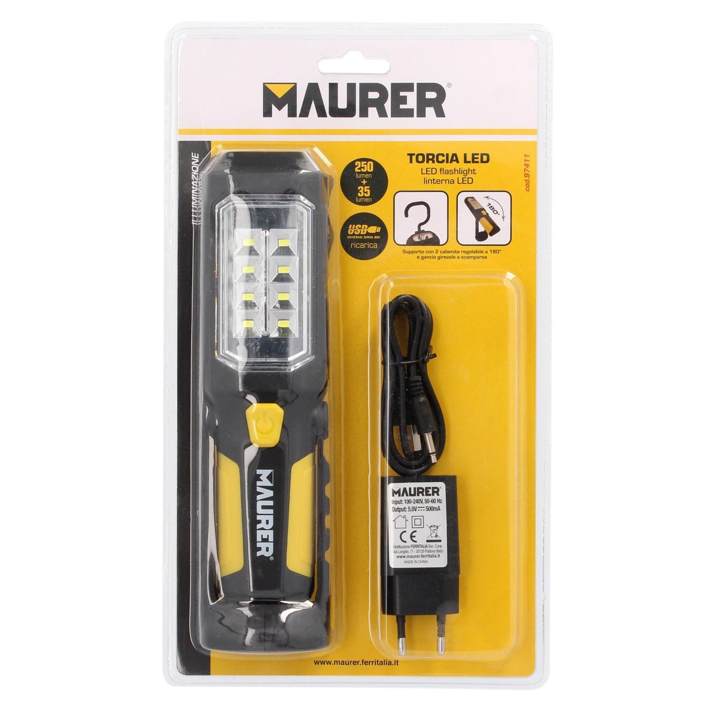 Linterna Led Multifunción Recargable (1.200 Mah) 200 Lumenes Con Iman, Gancho Y Soporte Ajustable 180º