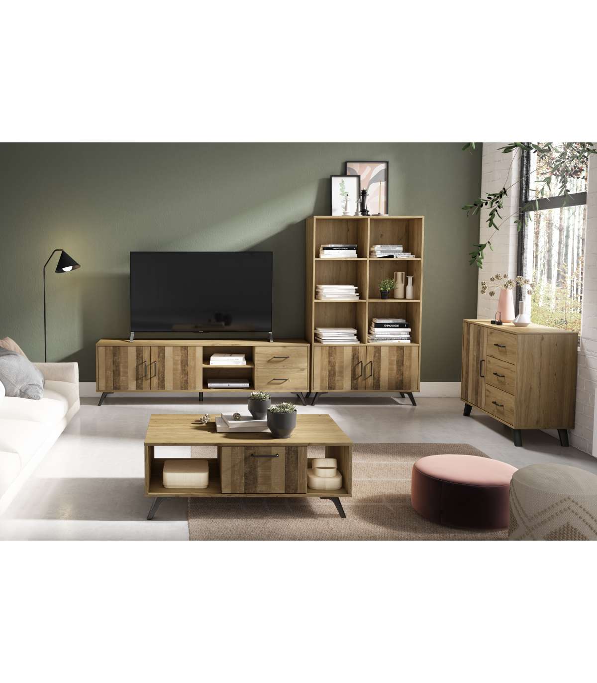 Mueble Televisión Nora 2 Puertas 2 Cajones Acabado Natural, 180.5cm(ancho) 53.1cm(alto) 4_5