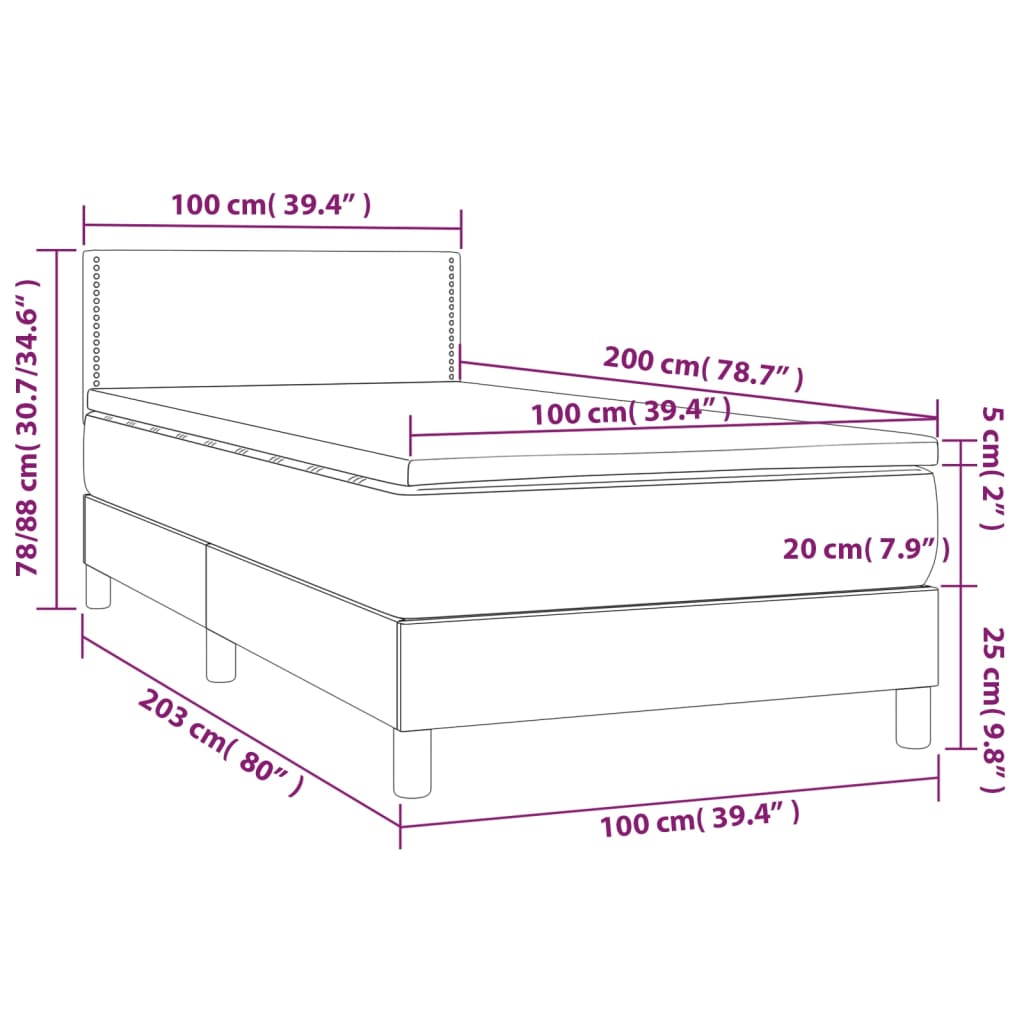 Cama Box Spring Con Colchón Led Tela Marrón Oscuro 100x200 Cm / Vetonek_5