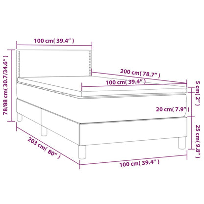 Cama Box Spring Con Colchón Y Led Tela Crema 100x200 Cm / Vetonek_5