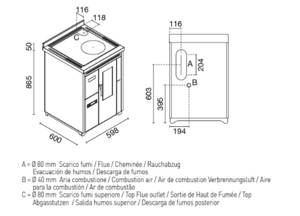 Eva Calòr Cocina De Pellet Ventilada Con Encimera De Acero Nina 901658300 Acabado Marfil_2