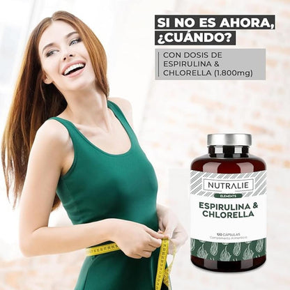 Nutralie Spirulina e Chlorella 1800mg Energia e Força 180 Cápsulas