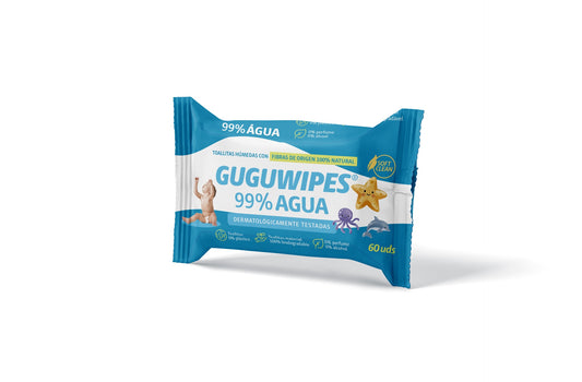 Toalhitas Guguwipes para bebé, 99% água, sem plástico, 60 unidades.