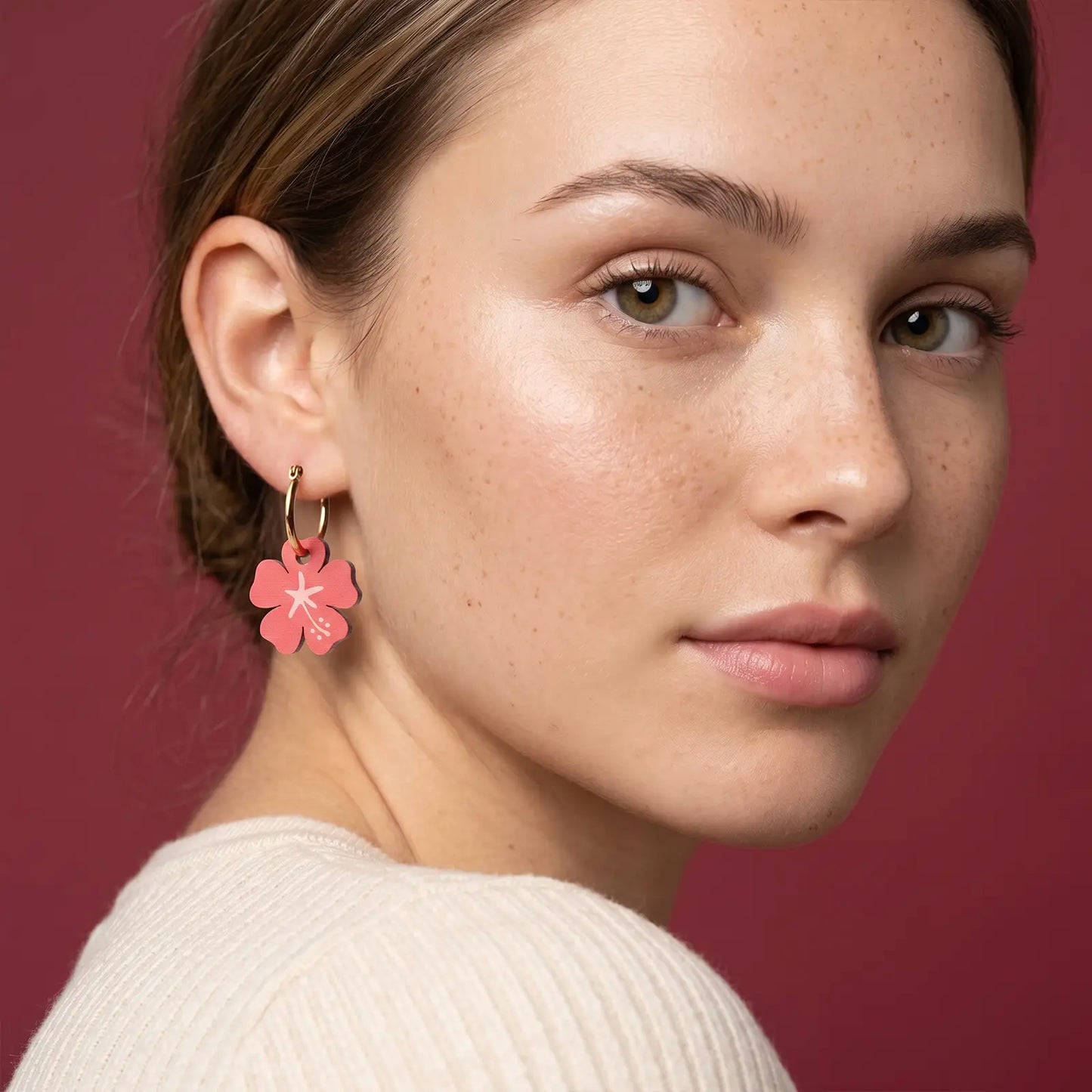 Pendientes Hibisco - Aro de Acero Quirúrgico y Bañado en Oro de 18k - Nature Vibes_4