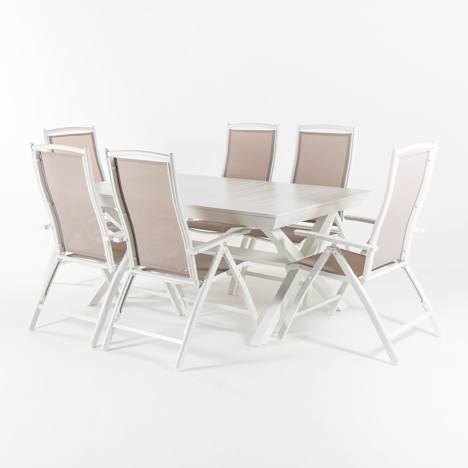 Conjunto Para Jardín De Mesa Extensible 170-240 Y 6 Sillones Reclinables Y Plegables Color Blanco_2
