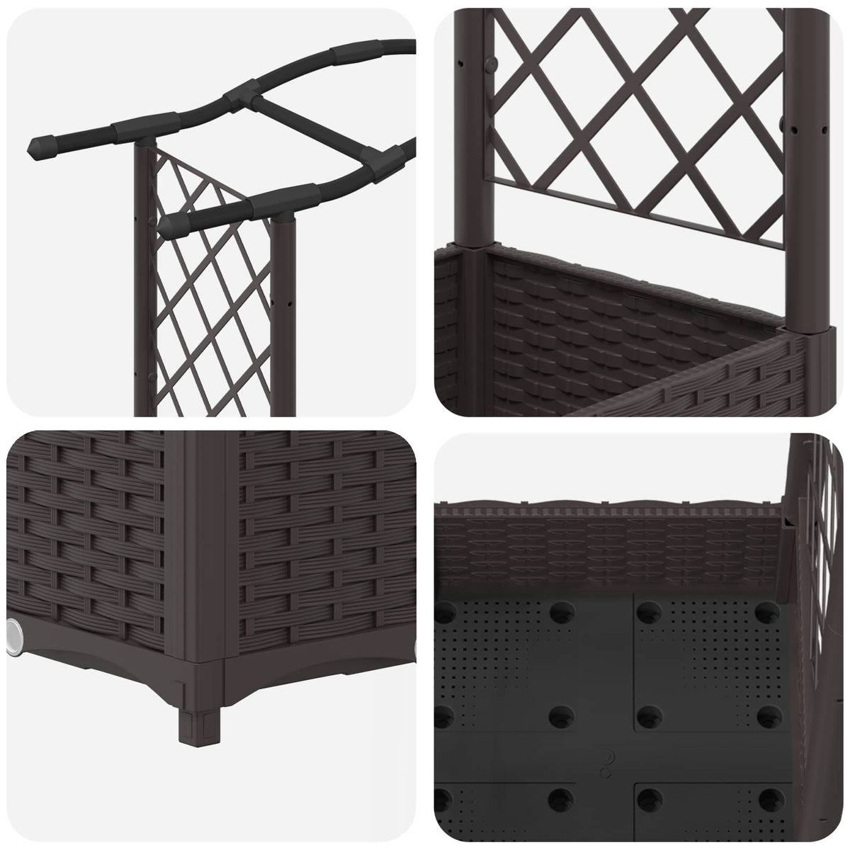 Cama Elevada Con Trellis Y Techo Marrón 124 X 40 X 123 Cm Pp_5