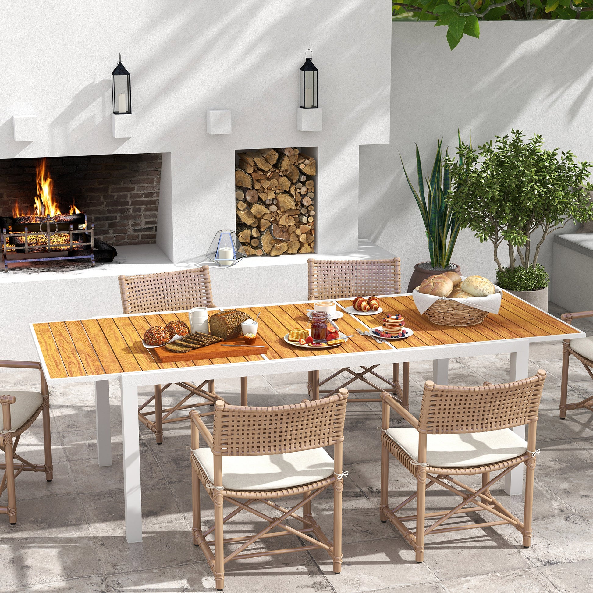 Outsunny Mesa De Jardín Extensible Con Marco De Aluminio 180/240x94x73 Cm Marrón_1