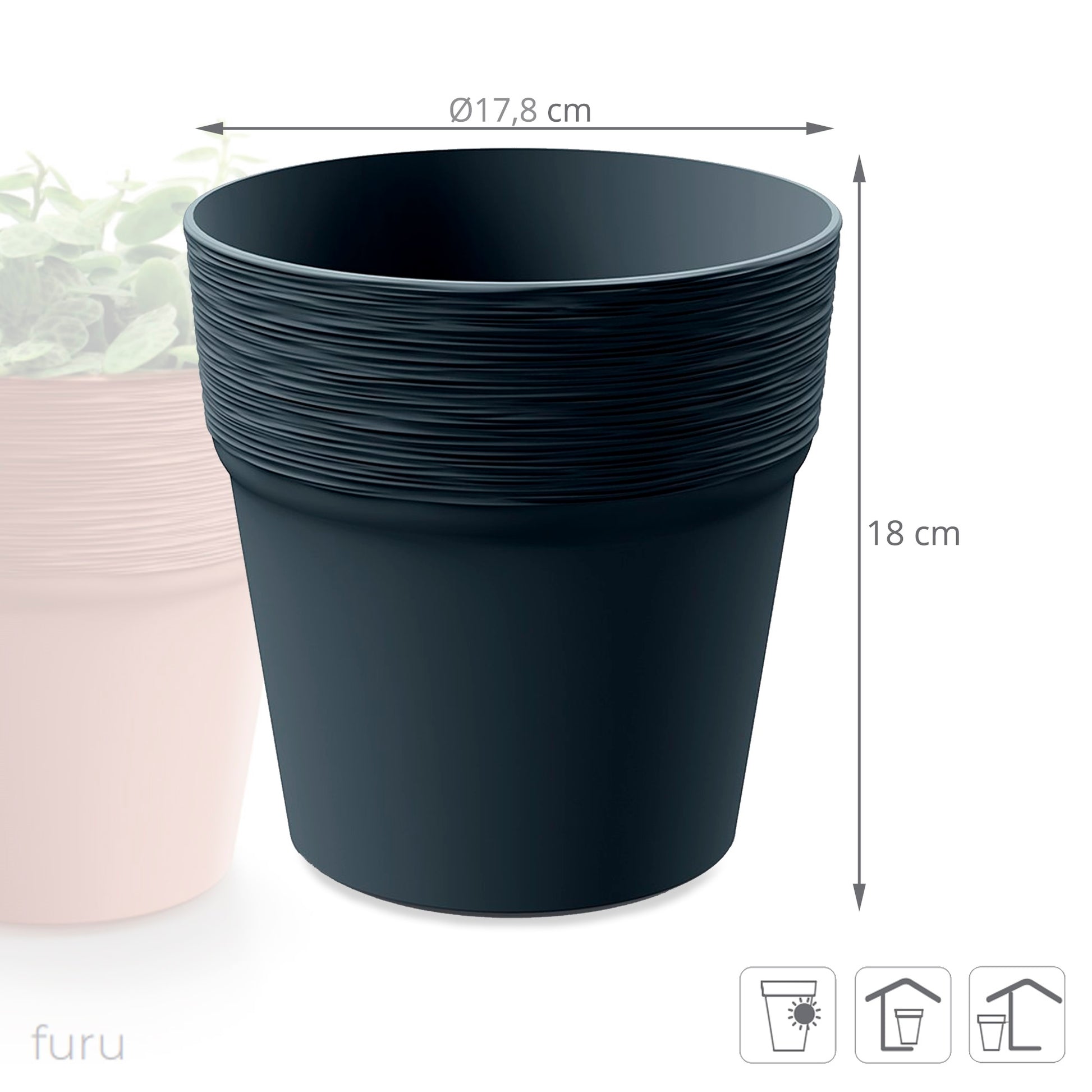 Maceta Furu , Dimensiones (mm) 178x178x180, Color Antracita