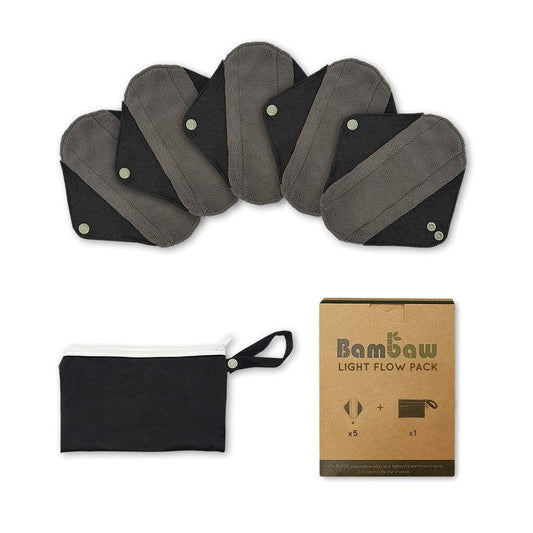Pack de 5 pensos higiénicos de bambu reutilizáveis ​​Bambaw, fluxo médio
