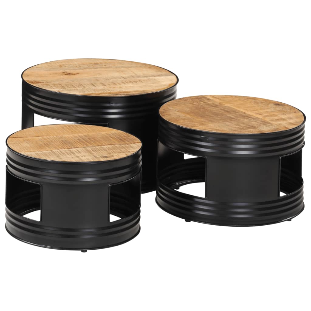 Mesas Altas De Bar Forma Tambor 3uds Madera Maciza Mango Rugosa_0