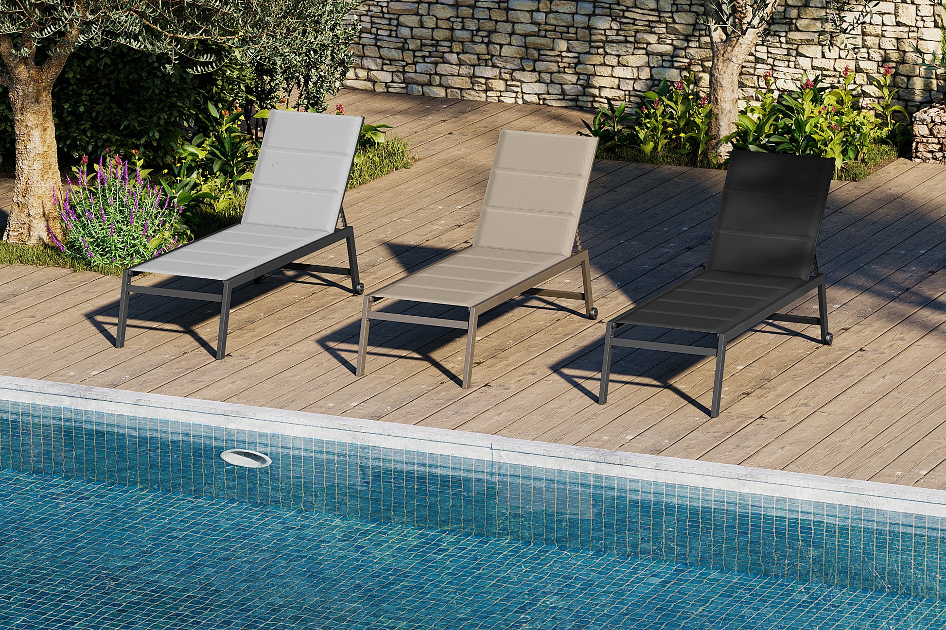 Lote De 2 Tumbonas Pampa Texaline Taupe Con 2x1 Espuma Y Aluminio Multiposiciones Con Ruedas Apilables 199x65x42cm_4