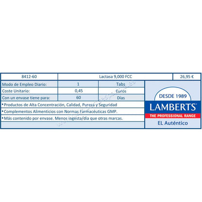 Enzima Digestiva Lactase em comprimidos Lamberts 350 mg