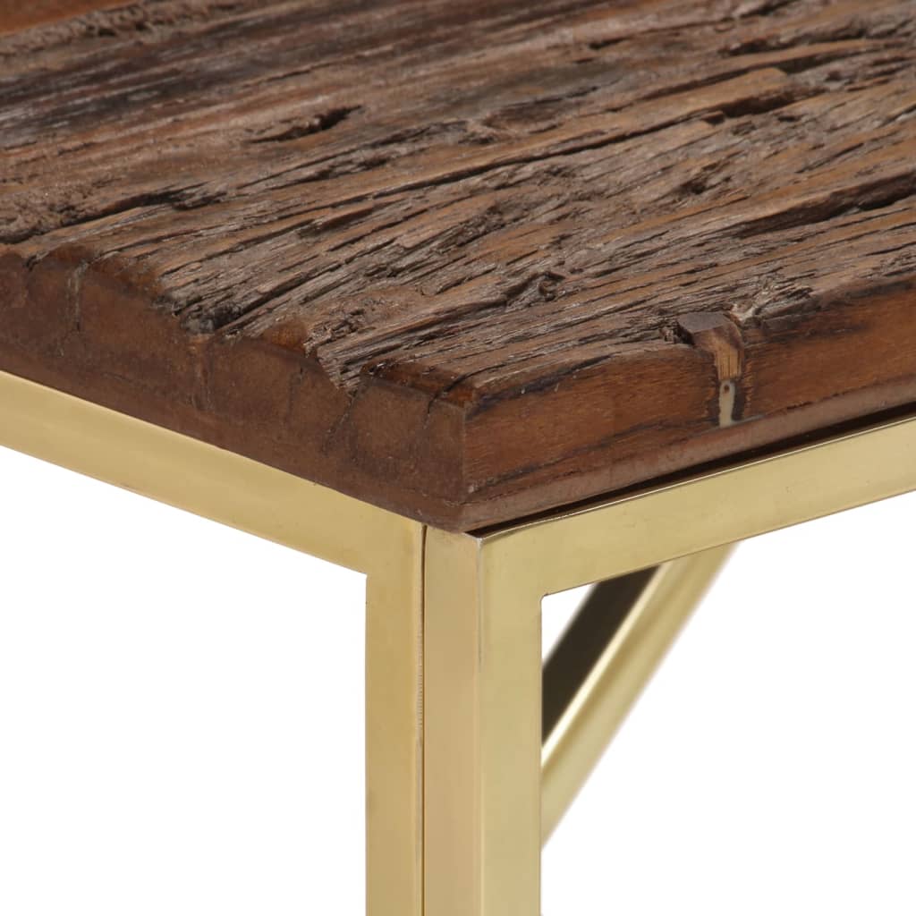 Mesa Consola Acero Inoxidable Madera Maciza Traviesa Dorado_2
