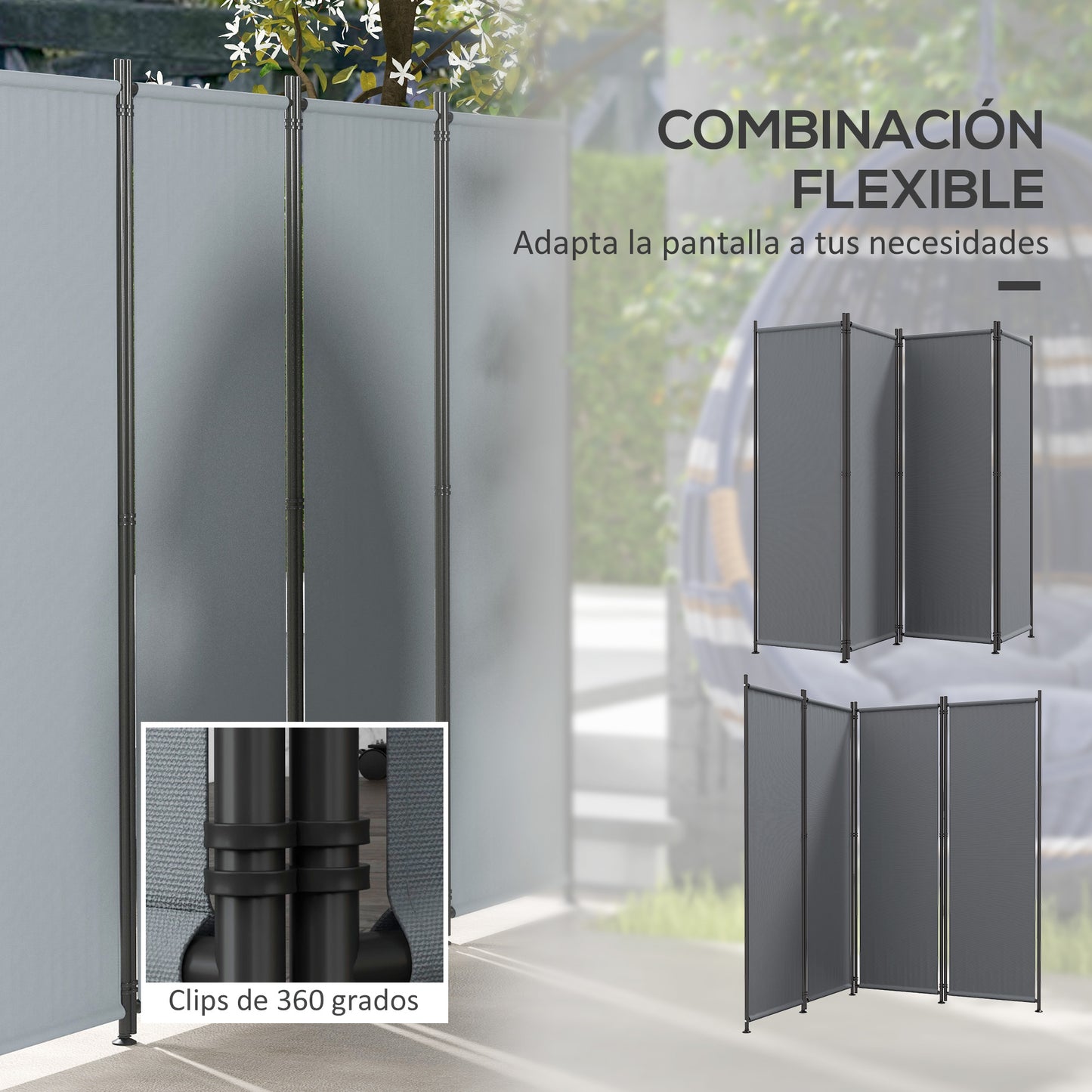 Outsunny Biombo Separador De Ambientes De 4 Paneles Plegable 223x170 Cm Gris_5