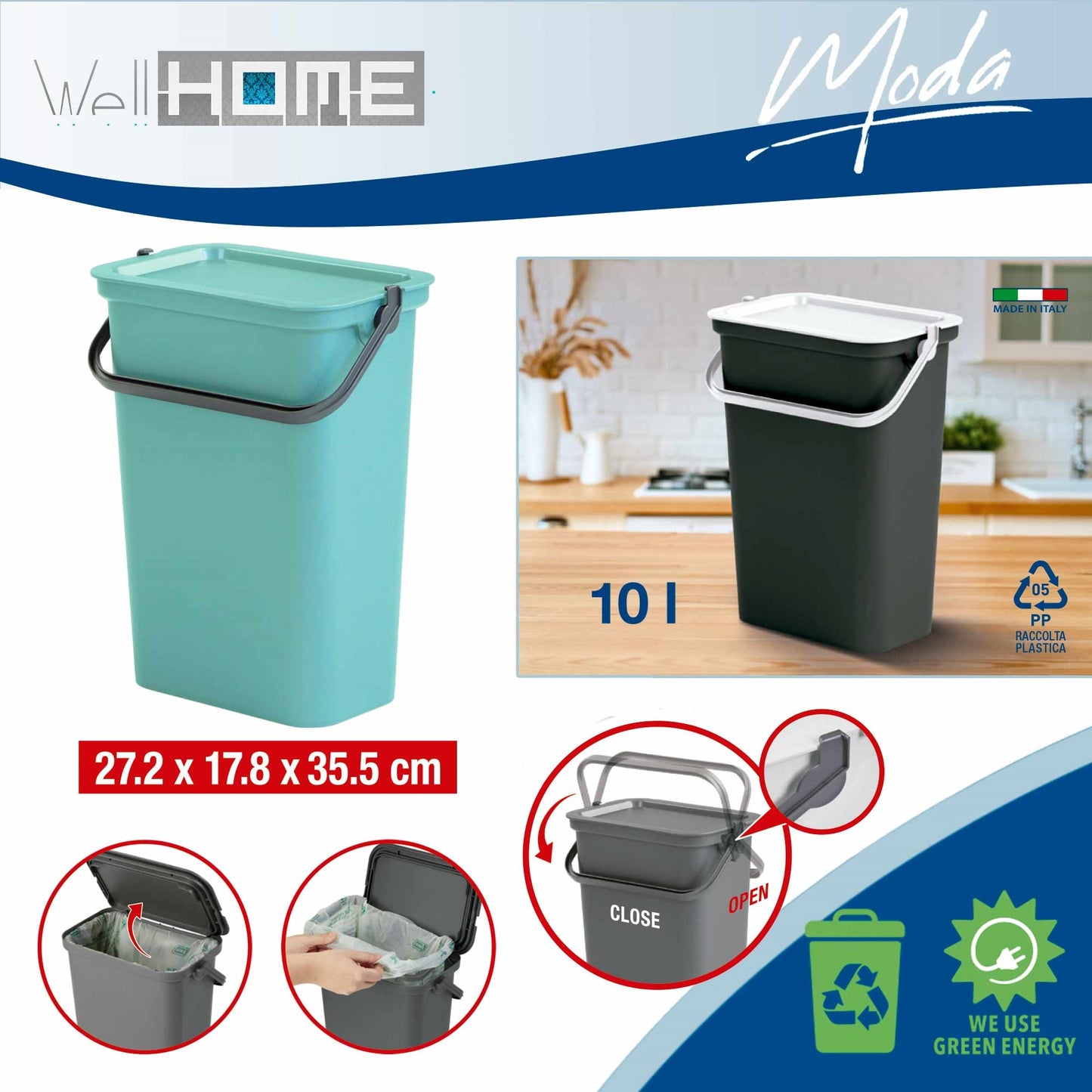 Set De 2 Papeleras moda 10l Salvia Con Asa_1