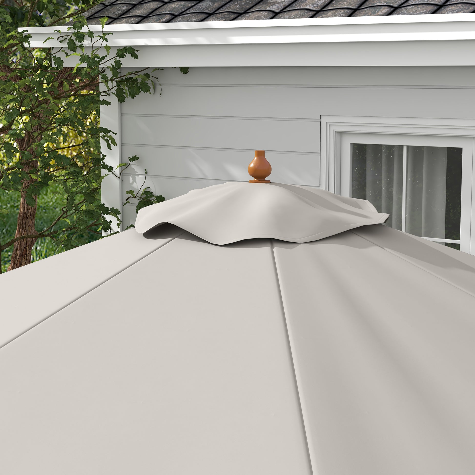 Outsunny Sombrilla De Jardín Ø325cm Con Sistema De Polea Techo Ventilado Gris_3