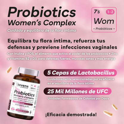 Probióticos Flora Íntima Mujer con Inulina FOS Zinc y Vitaminas B2 y D3 Sevens Nutrition 60 cápsulas