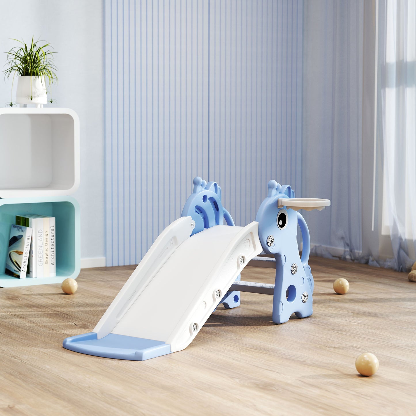 Aiyaplay Tobogán Infantil 3 En 1 Para Niños De 1-3 Años 106x51,5x52 Cm Azul_4
