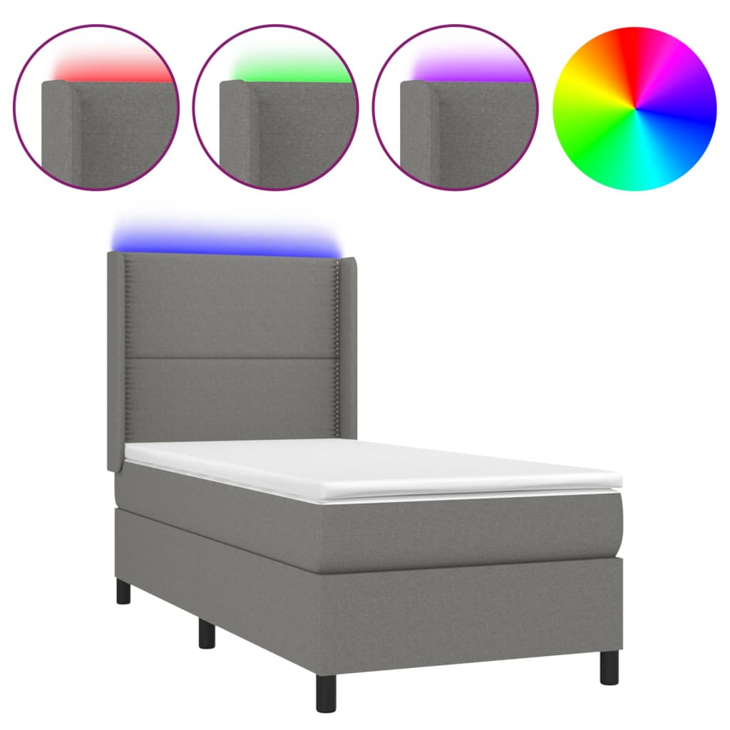 Cama Box Spring Colchón Y Luces Led Tela Gris Oscuro 90x190 Cm / Vetonek_0