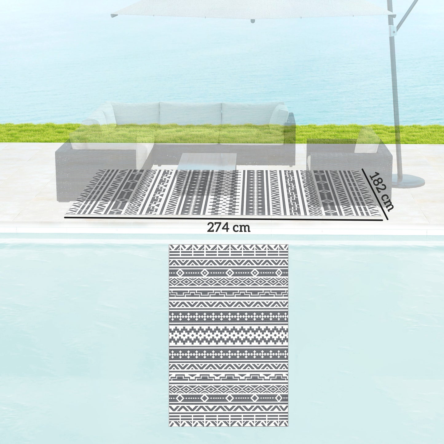 Outsunny Alfombra De Exterior 182x274 Cm Con Patrón De Geométrico De Cenefa_2