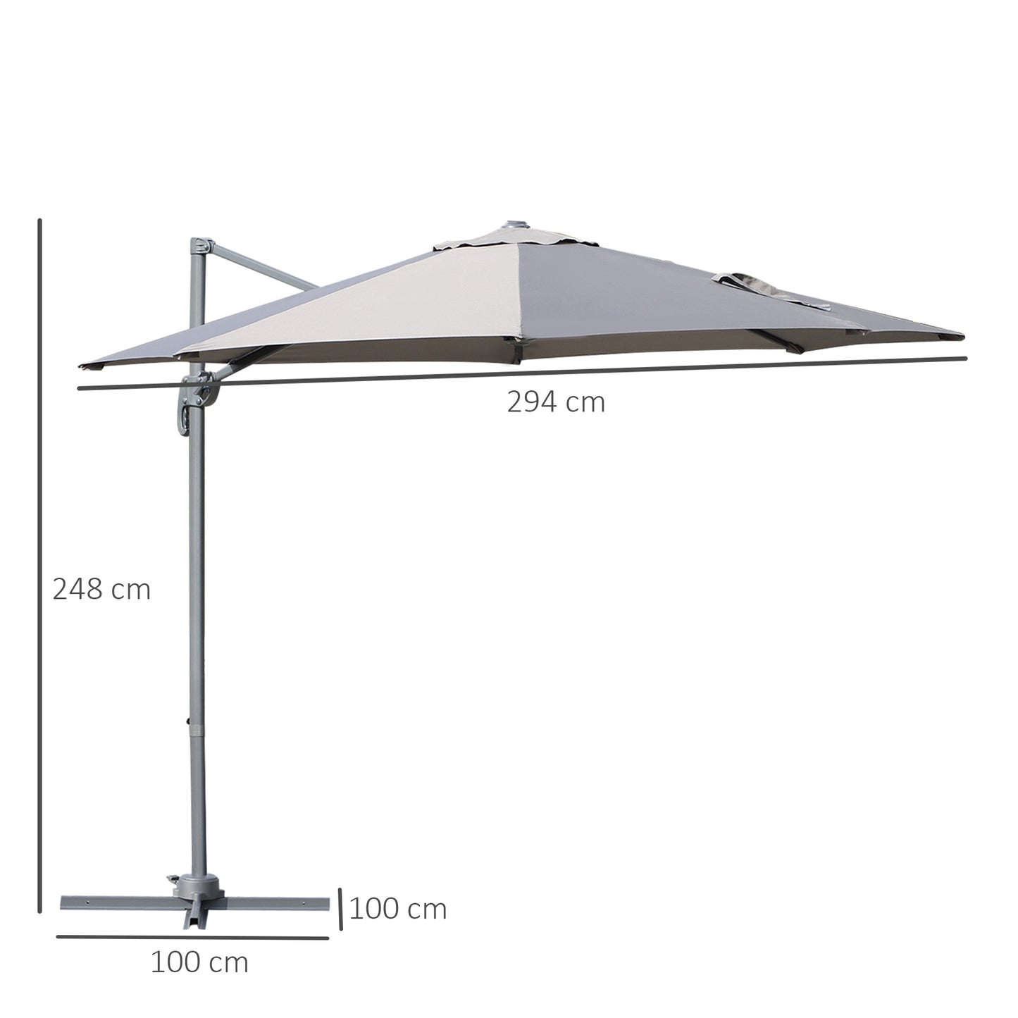 Outsunny Sombrilla Jardín Ø300x250 Cm Rotación 360° Inclinación 6 Niveles Gris_2